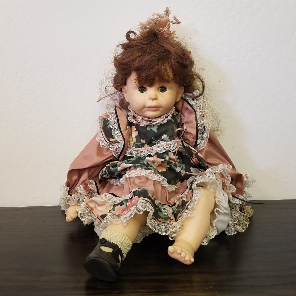 Vintage 1984 Associated Dollmakers, Inc. Green Eyed Girl Doll Auburn Hair